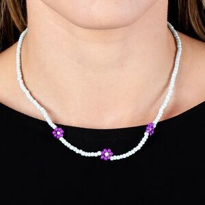 NEW Boutique Purple & Blue Seed Bead Flower Y2K Necklace & Earrings Jewelry Set